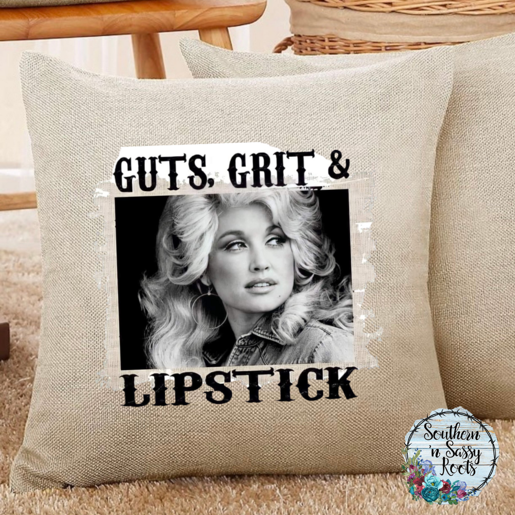 Guts, Grits & Lipstick Pillow