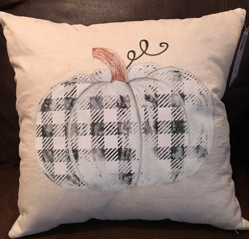 Black/White Check Distressed Pumpkin Pillow